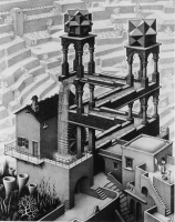 《滝　Waterfall.1961》Copyright Credit: All M.C. Escher works © the M.C. Escher Company  B.V. - Baarn -the Netherlands. Used by permission.  All rights reserved. www.mcescher.com