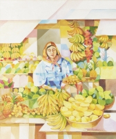 「果物売り」ジョビト・サストーナ 口で描く 1963年生まれ フィリピン在住 
