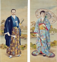 「和装西洋男女図」絹本彩色：19世紀末(明治前期)：江戸東京博物館蔵