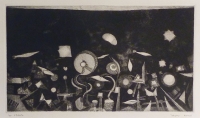 駒井哲郎　Tetsuro KOMAI 「芽生え」 1955年 アクアチント・エングレーヴィング 15.5×28.0cm サインあり